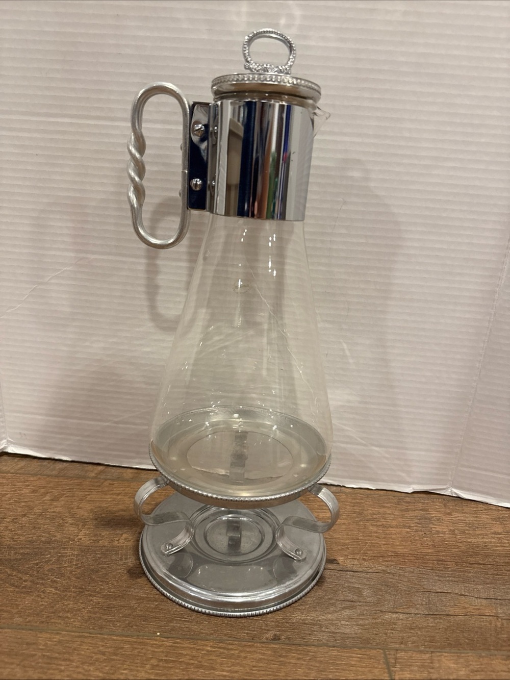 Vintage Glass Coffee Or Tea CARAFE & STAND Silver-Plate